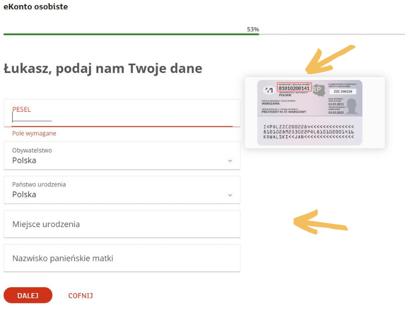 formularz zakładania konta w mBanku - screen 7