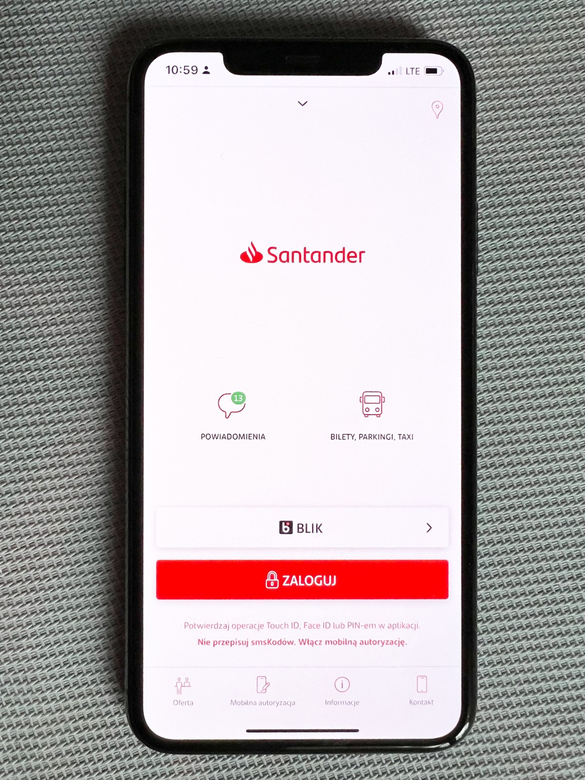 aplikacja Santander - screen