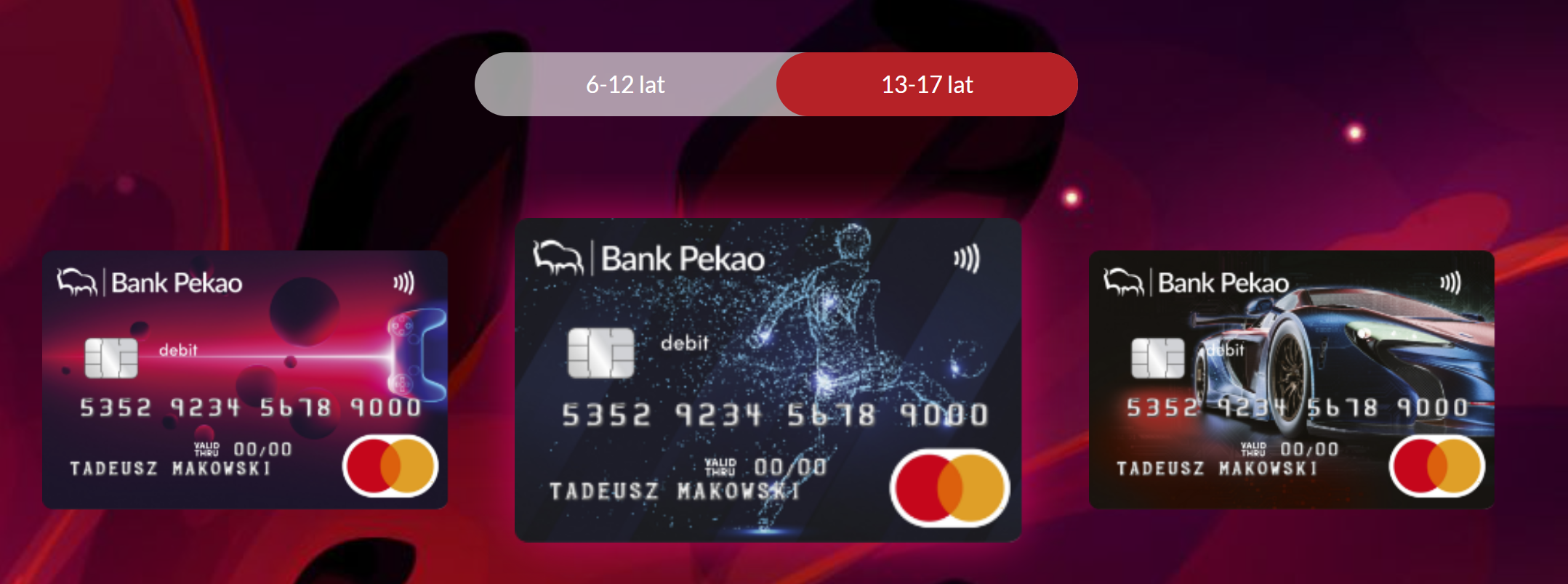 karta dla graczy w Banku Pekao - ciemne karty debetowe z gamingowym wizerunkiem