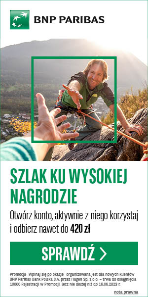 baner prezentujący aktualną promocję BNP Paribas z możliwym zyskiem do 420 zł