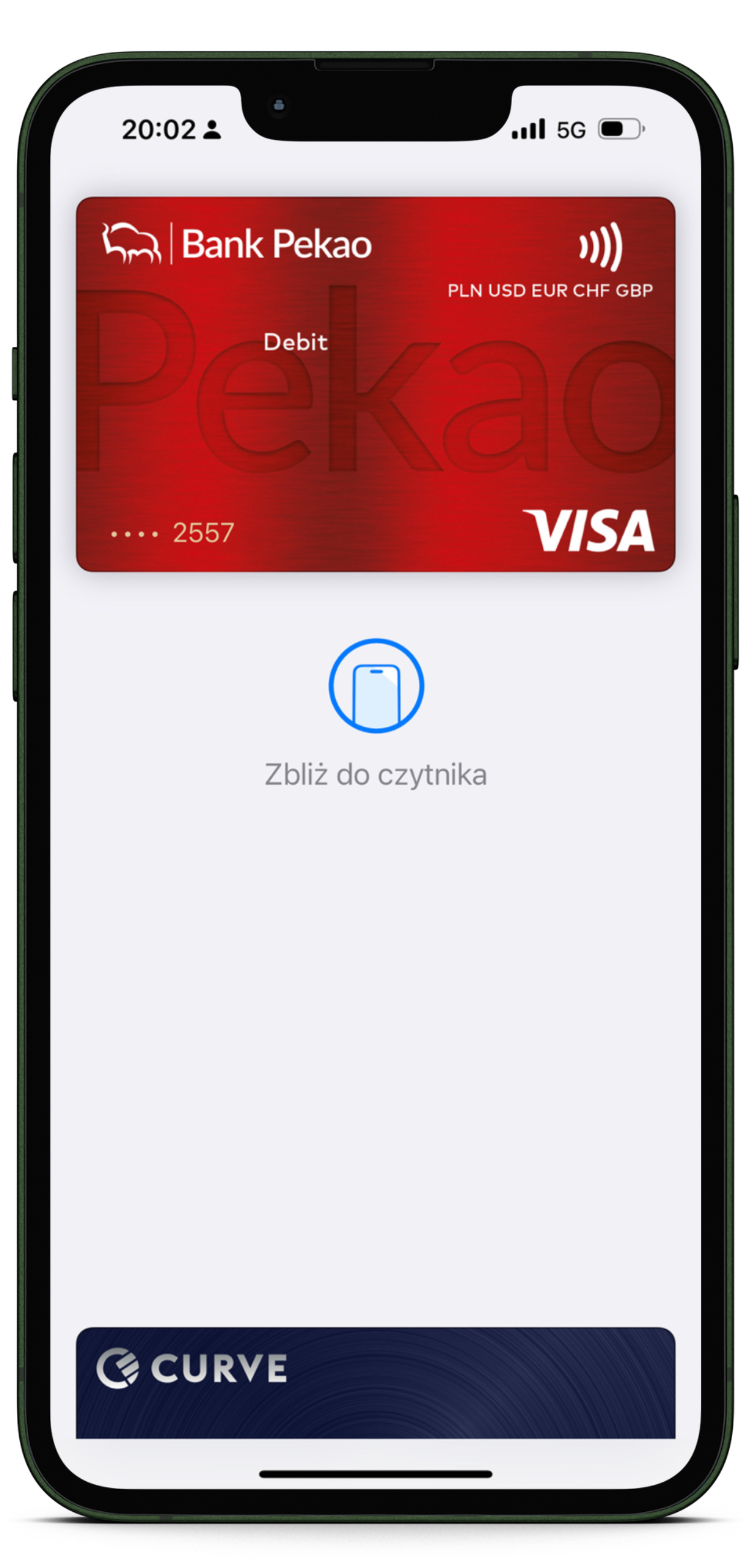 obrazek przedstawiający kartę banku Pekao dodaną do Apple Pay